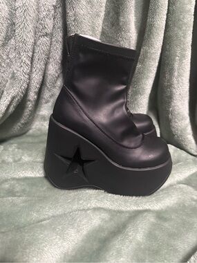 Demonia Black Platform Star Cutout Ankle Booties